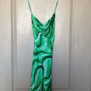 Zara Green Retro Cowl Neck Dress